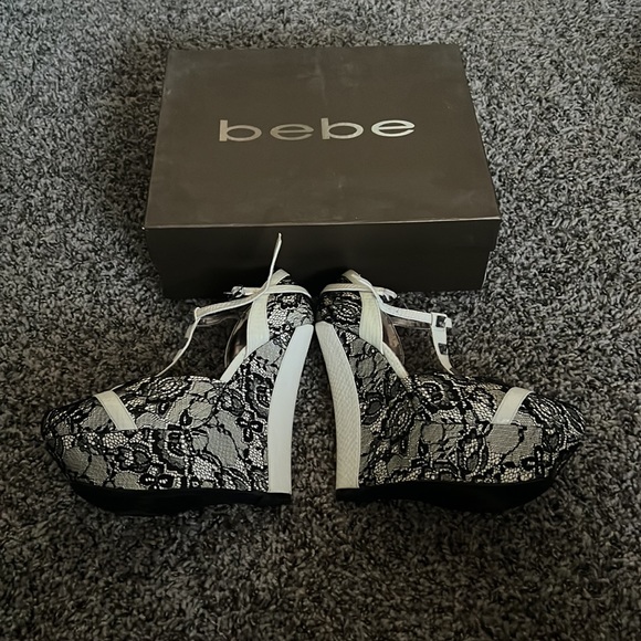 Size 8 Bebe Paula Black and white lace platform heels. Comes with box. - Picture 3 of 5
